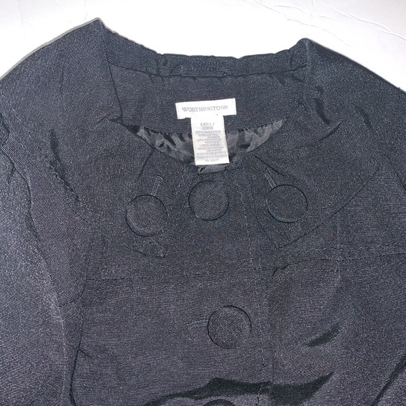 Worthington size S black Vintage button up 3/4 sleeve A-line dress coat jacket - Picture 5 of 16